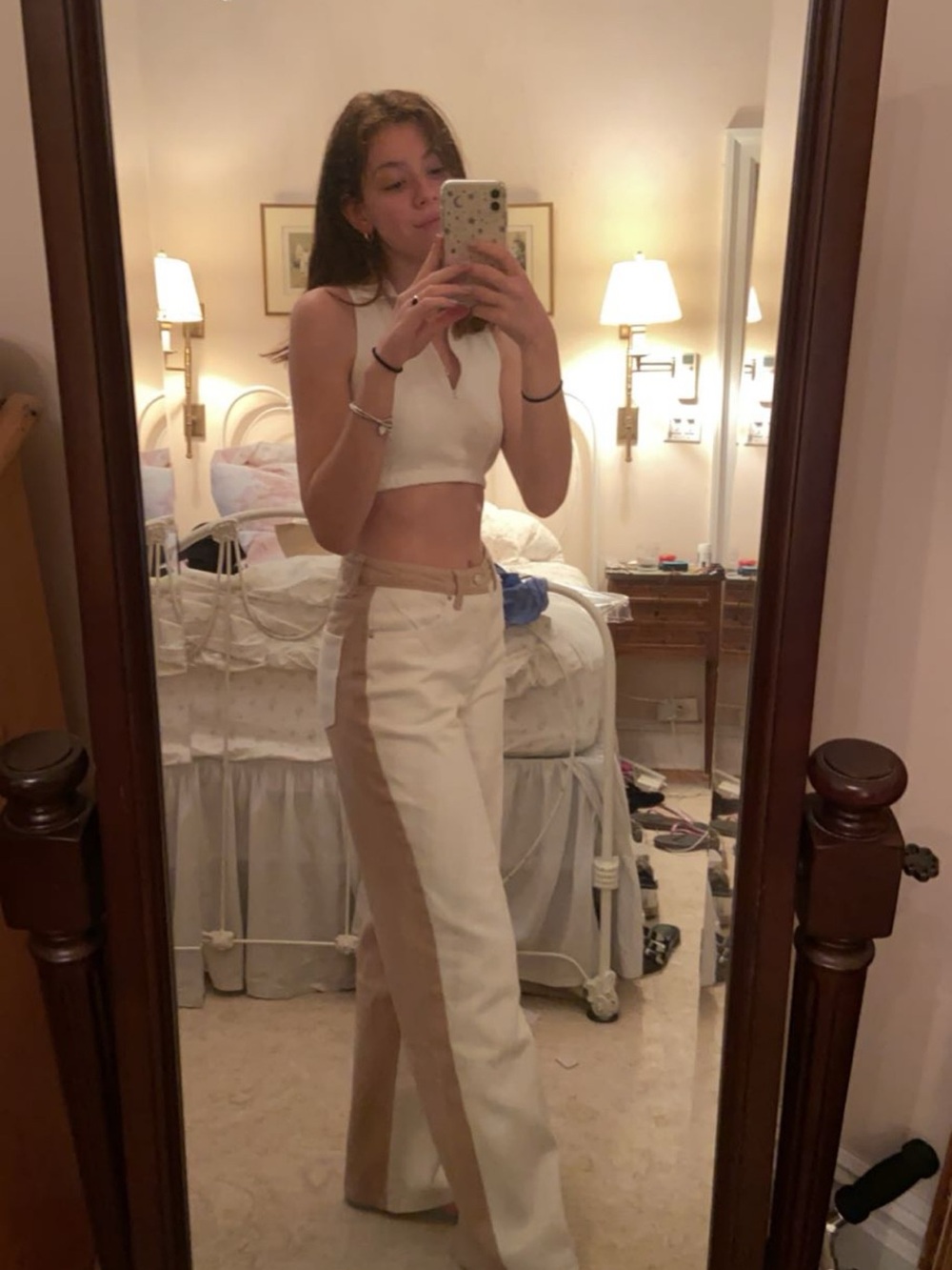 Adika wide leg jeans - tan and white